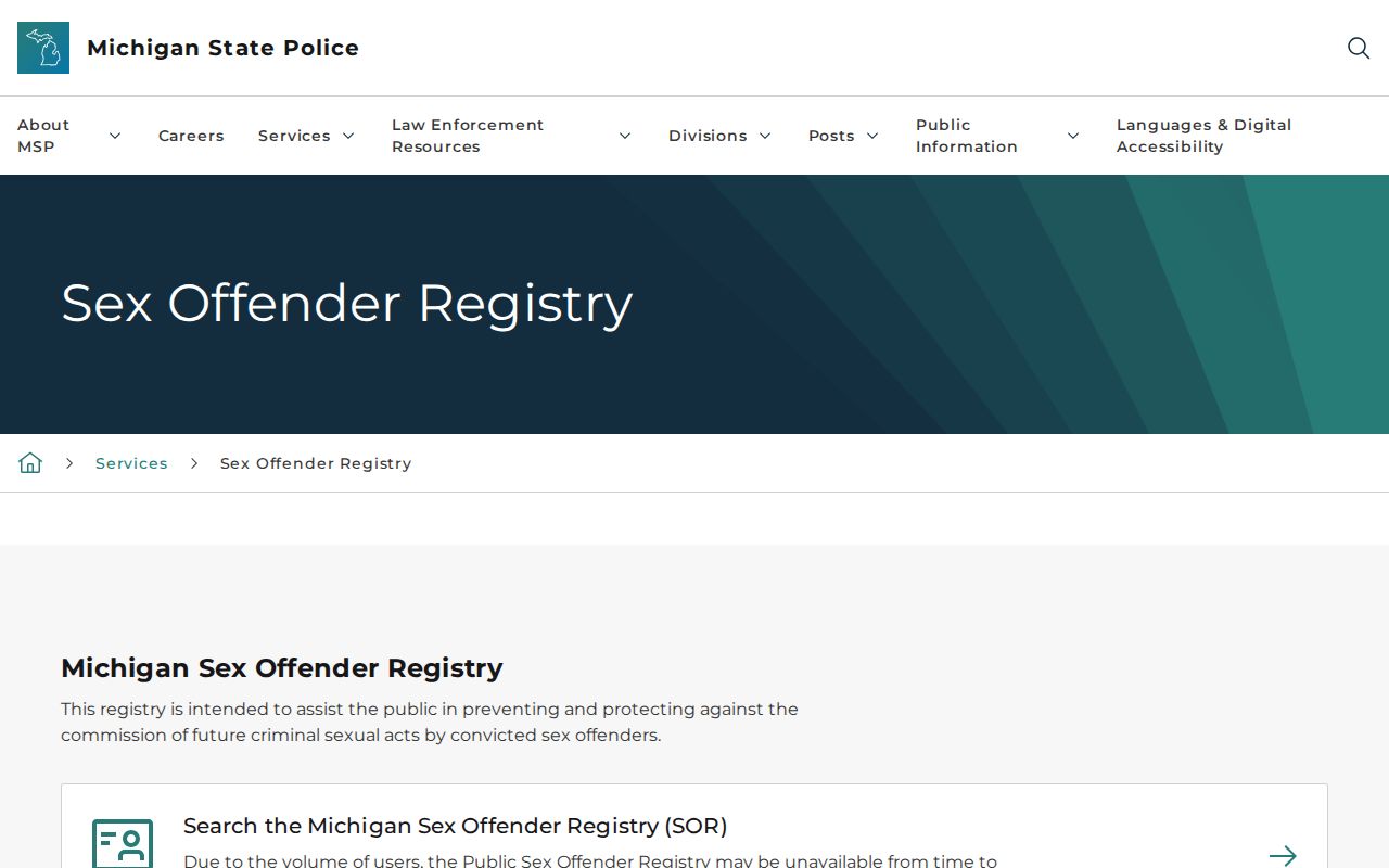 Michigan State Police sex offender registry information for Luce County