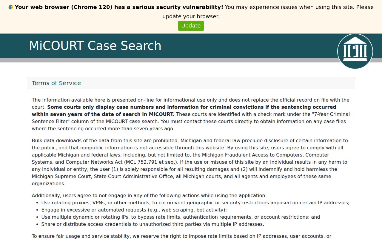 Luce County criminal court records in MiCOURT Case Search